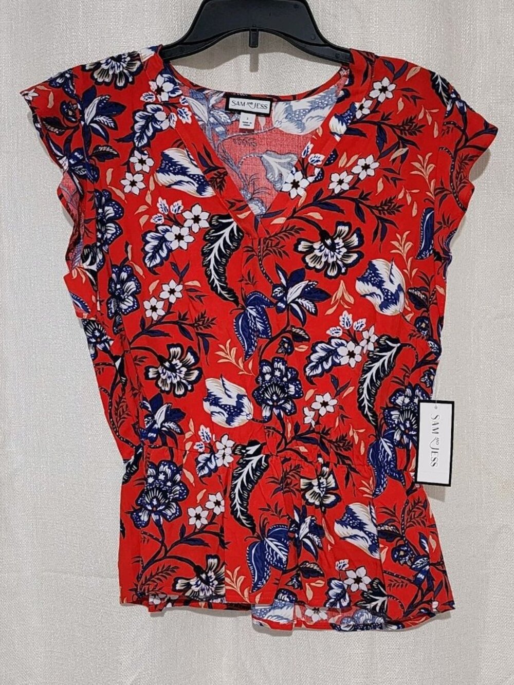 Sam & Jess Women's Blouse Top Smocked Waist V-neck Floral Size Small NWT